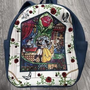 NWT Loungefly Disney Beauty Beast Original Stained Glass Mini Backpack
